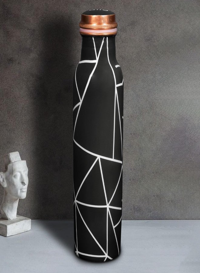 Allo Pure Copper Water Bottle 1 Litre Copper Bottle | Alkaline and Anti Oxidant | 100% Leak Proof, Office, Gym Bottle, Modern Tamba Bottle for Adults, Best Gift for Diwali (Black Abstract Line) - Image 1